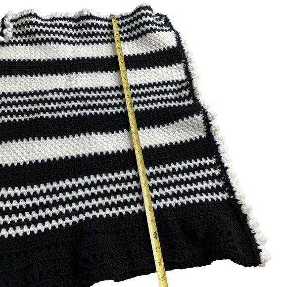 Vintage Black & White Crocheted Crochet Striped Piece - Picture 8 of 10